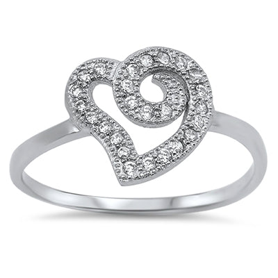 Sterling Silver Swirl Heart CZ Ring