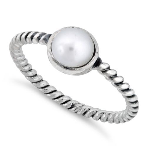 Sterling Silver Synthetic Pearl Rope Ring