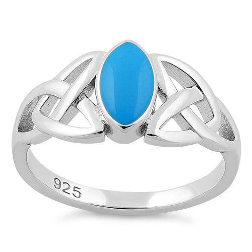 Sterling Silver Simulated Turquoise Marquise Celtic Ring