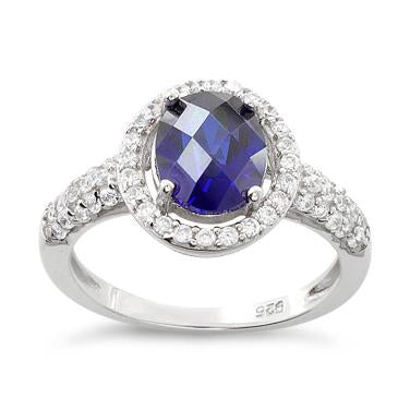 Sterling Silver Tanzanite Oval Halo CZ Ring