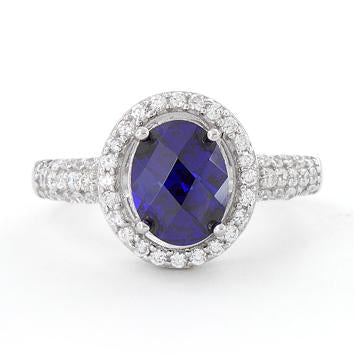 Sterling Silver Tanzanite Oval Halo CZ Ring