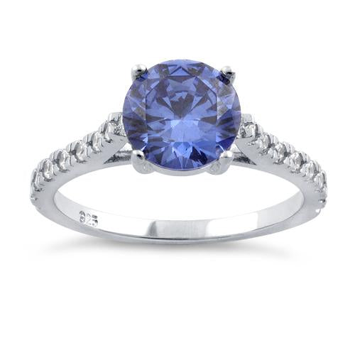 Sterling Silver Tanzanite Round Cut Engagement CZ Ring