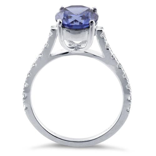 Sterling Silver Tanzanite Round Cut Engagement CZ Ring