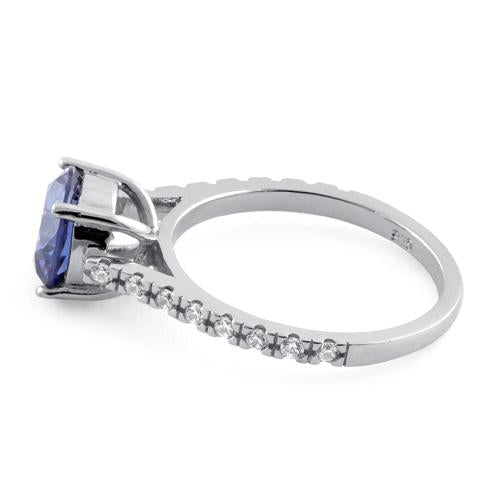 Sterling Silver Tanzanite Round Cut Engagement CZ Ring