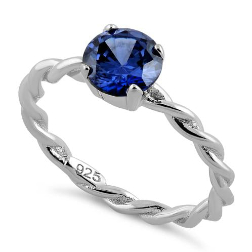 Sterling Silver Tanzanite Twisted Band CZ Ring