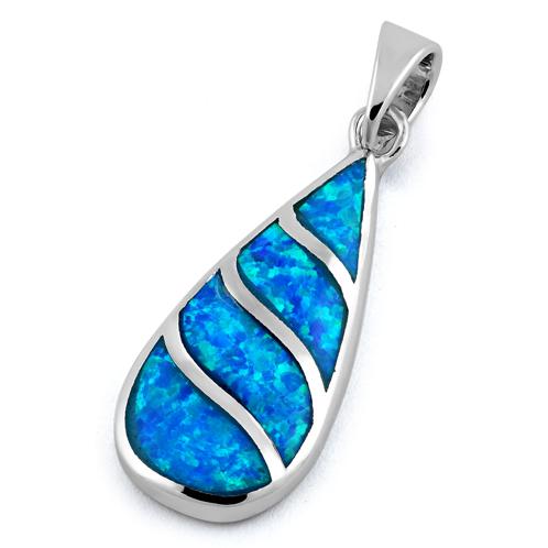 Sterling Silver Tear Drop Blue Lab Opal Pendant