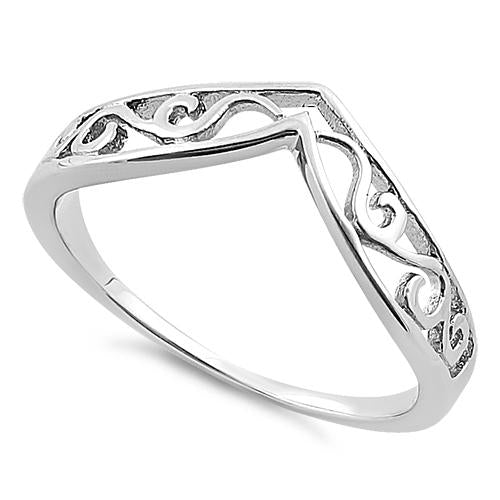 Sterling Silver Thin Filigree V Shape Ring