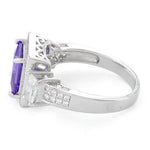 Sterling Silver Three Stone Amethyst Square CZ Ring