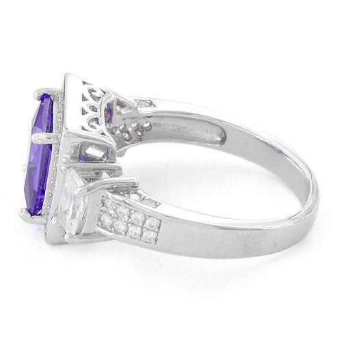 Sterling Silver Three Stone Amethyst Square CZ Ring