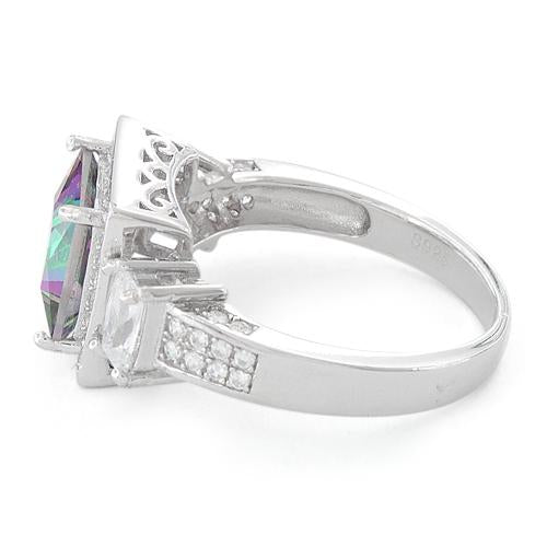 Sterling Silver Three Stone Rainbow Topaz Square CZ Ring