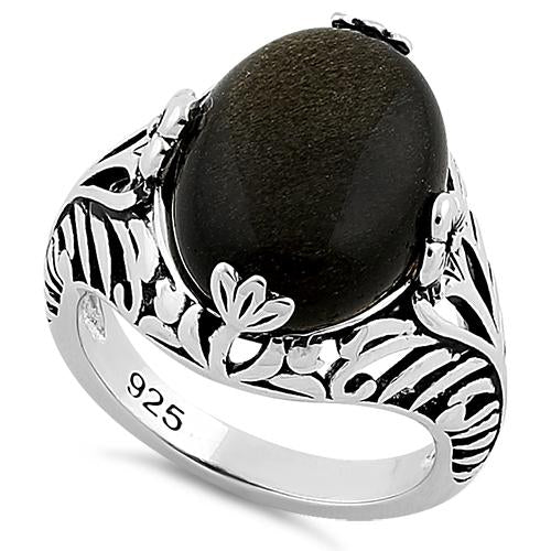 Sterling Silver Timeless Gold Obsidian Gemstone Ring