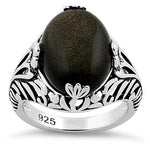 Sterling Silver Gold Obsidian Gemstone Ring