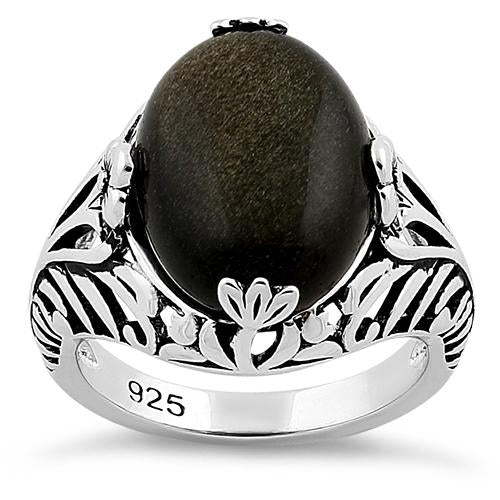 Sterling Silver Gold Obsidian Gemstone Ring
