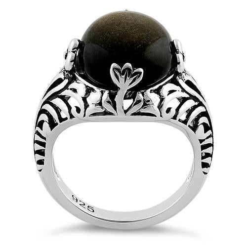 Sterling Silver Gold Obsidian Gemstone Ring