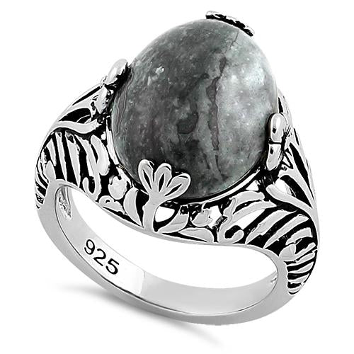 Sterling Silver Timeless Grey Crazy Lace Agate Gemstone Ring