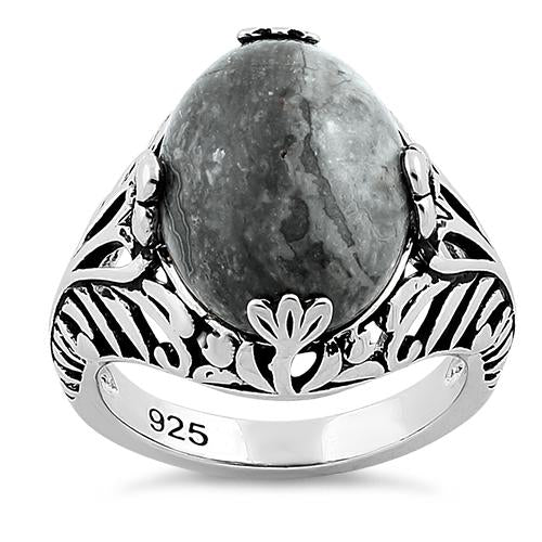 Sterling Silver Timeless Grey Crazy Lace Agate Gemstone Ring