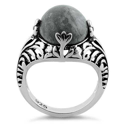 Sterling Silver Timeless Grey Crazy Lace Agate Gemstone Ring