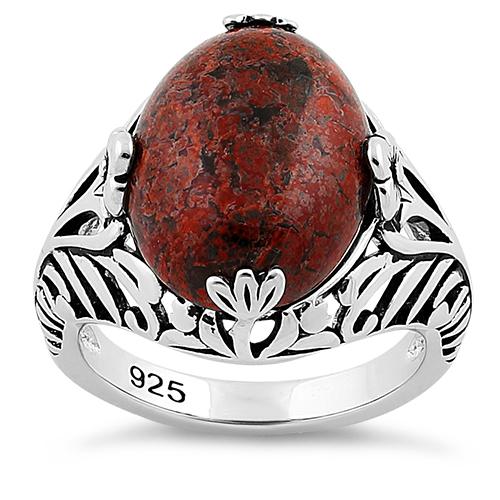 Sterling Silver Timeless Red Poppy Jasper Gemstone Ring