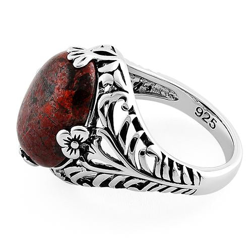 Sterling Silver Timeless Red Poppy Jasper Gemstone Ring