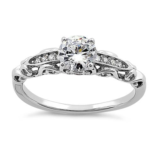 Sterling Silver Timeless Round Cut Clear CZ Engagement Ring