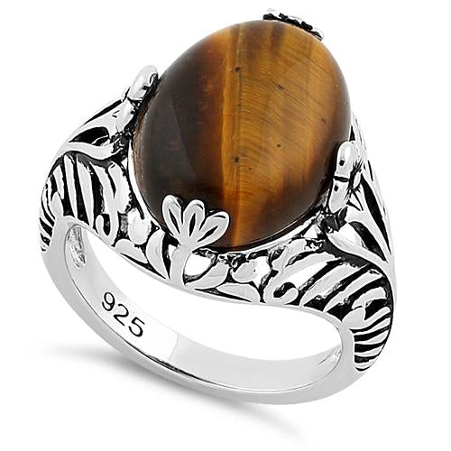 Sterling Silver Timeless Yellow Tiger Eye Gemstone Ring