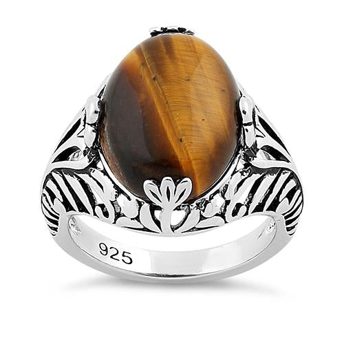 Sterling Silver Timeless Yellow Tiger Eye Gemstone Ring