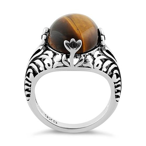 Sterling Silver Timeless Yellow Tiger Eye Gemstone Ring