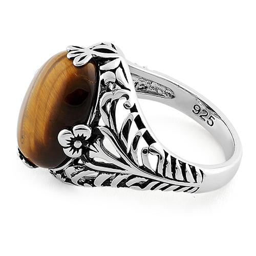 Sterling Silver Timeless Yellow Tiger Eye Gemstone Ring