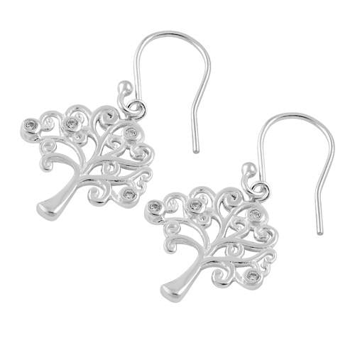 Sterling Silver Tree of Life Hook CZ Earrings
