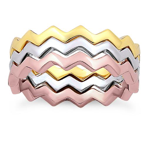 Sterling Silver Tri-Color Zig Zag Stackable Ring