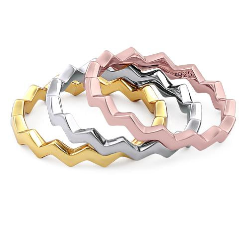 Sterling Silver Tri-Color Zig Zag Stackable Ring