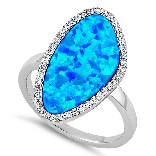 Sterling Silver Tri-Oval Blue Lab Opal CZ Ring