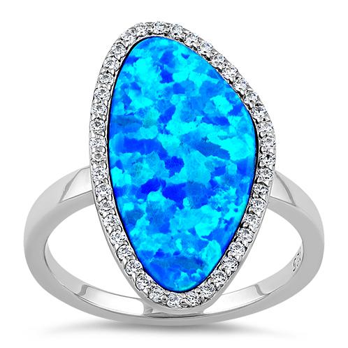 Sterling Silver Tri-Oval Blue Lab Opal CZ Ring