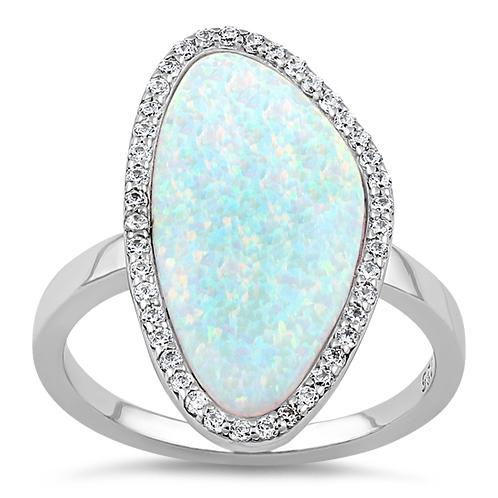Sterling Silver Tri-Oval White Lab Opal CZ Ring