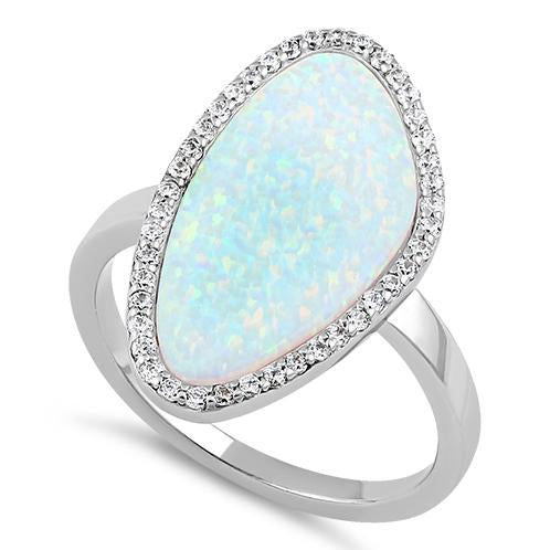 Sterling Silver Tri-Oval White Lab Opal CZ Ring