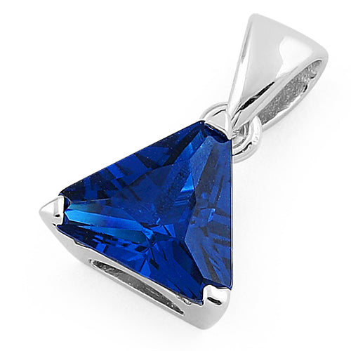Sterling Silver Triangle Blue Sapphire CZ Pendant