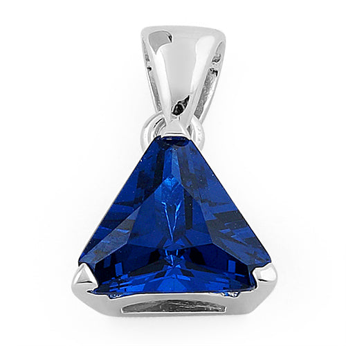 Sterling Silver Triangle Blue Sapphire CZ Pendant