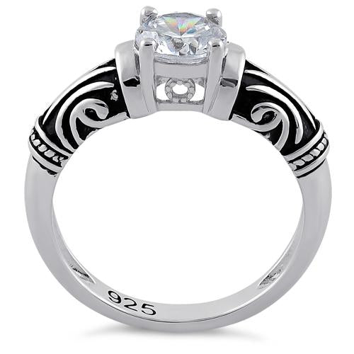 Sterling Silver Tribal Round Cut Clear CZ Ring