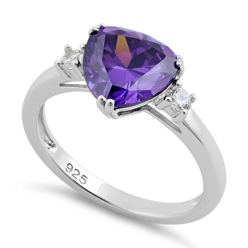 Sterling Silver Trillion Cut Amethyst CZ Ring