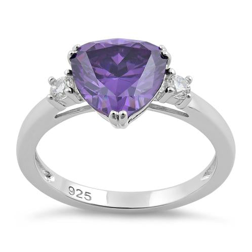 Sterling Silver Trillion Cut Amethyst CZ Ring