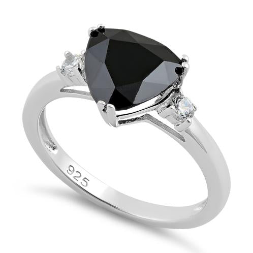 Sterling Silver Trillion Cut Black CZ Ring