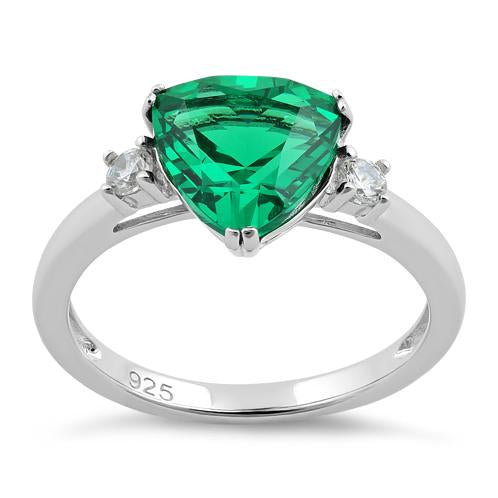 Sterling Silver Trillion Cut Emerald CZ Ring