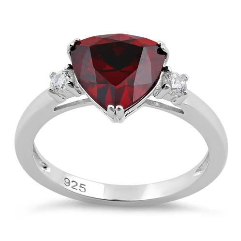 Sterling Silver Trillion Cut Garnet CZ Ring