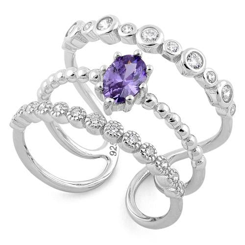 Sterling Silver Triple Amethyst CZ Ring