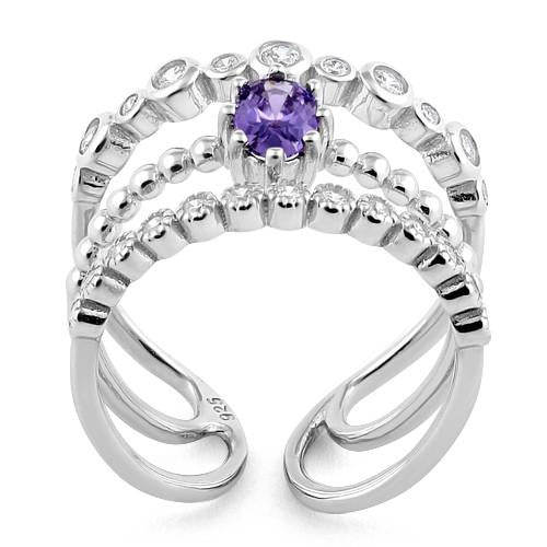 Sterling Silver Triple Amethyst CZ Ring