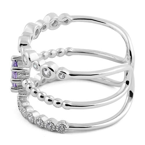 Sterling Silver Triple Amethyst CZ Ring