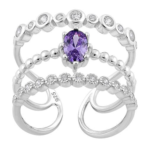 Sterling Silver Triple Amethyst CZ Ring