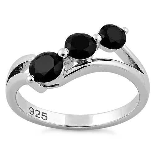Sterling Silver Triple Black Stone CZ Ring