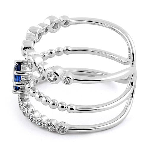Sterling Silver Triple Blue Sapphire CZ Ring