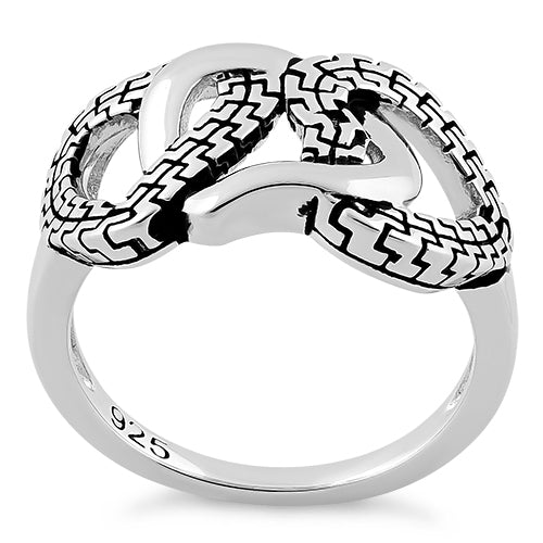 Sterling Silver Triple Chained Heart Ring